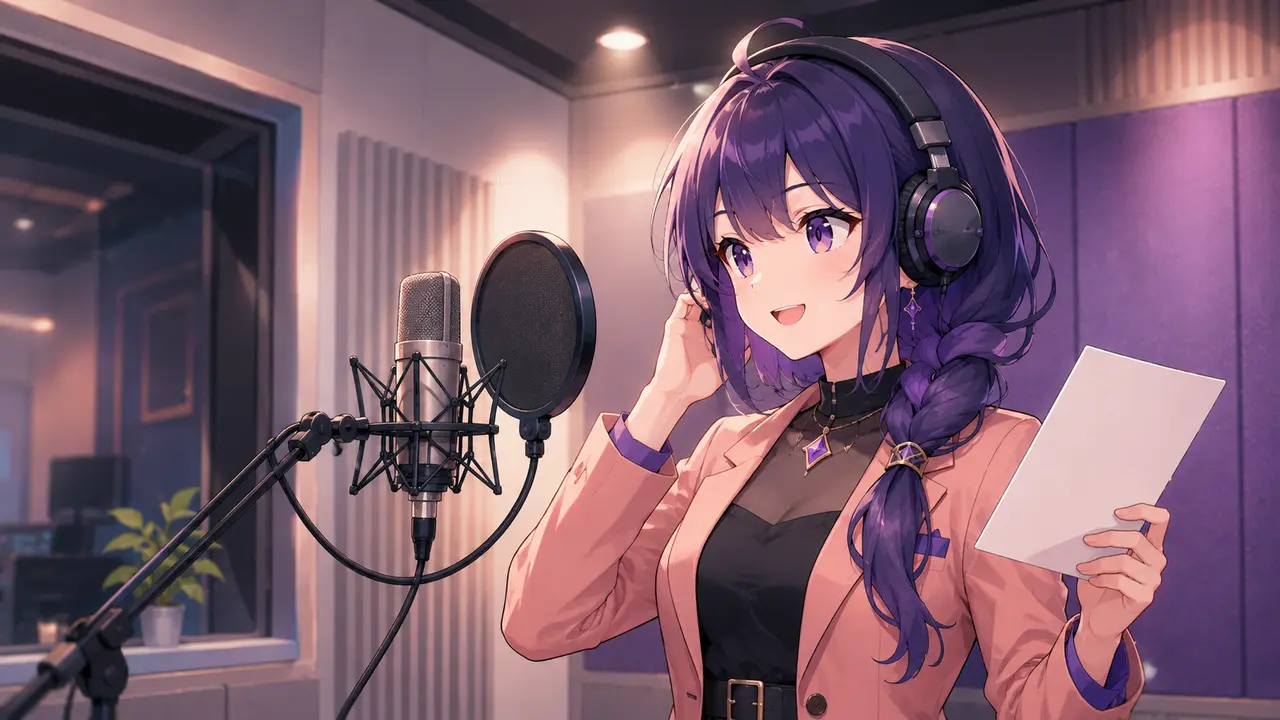 防音ブースで音声審査用の動画を収録するVTuber応募者