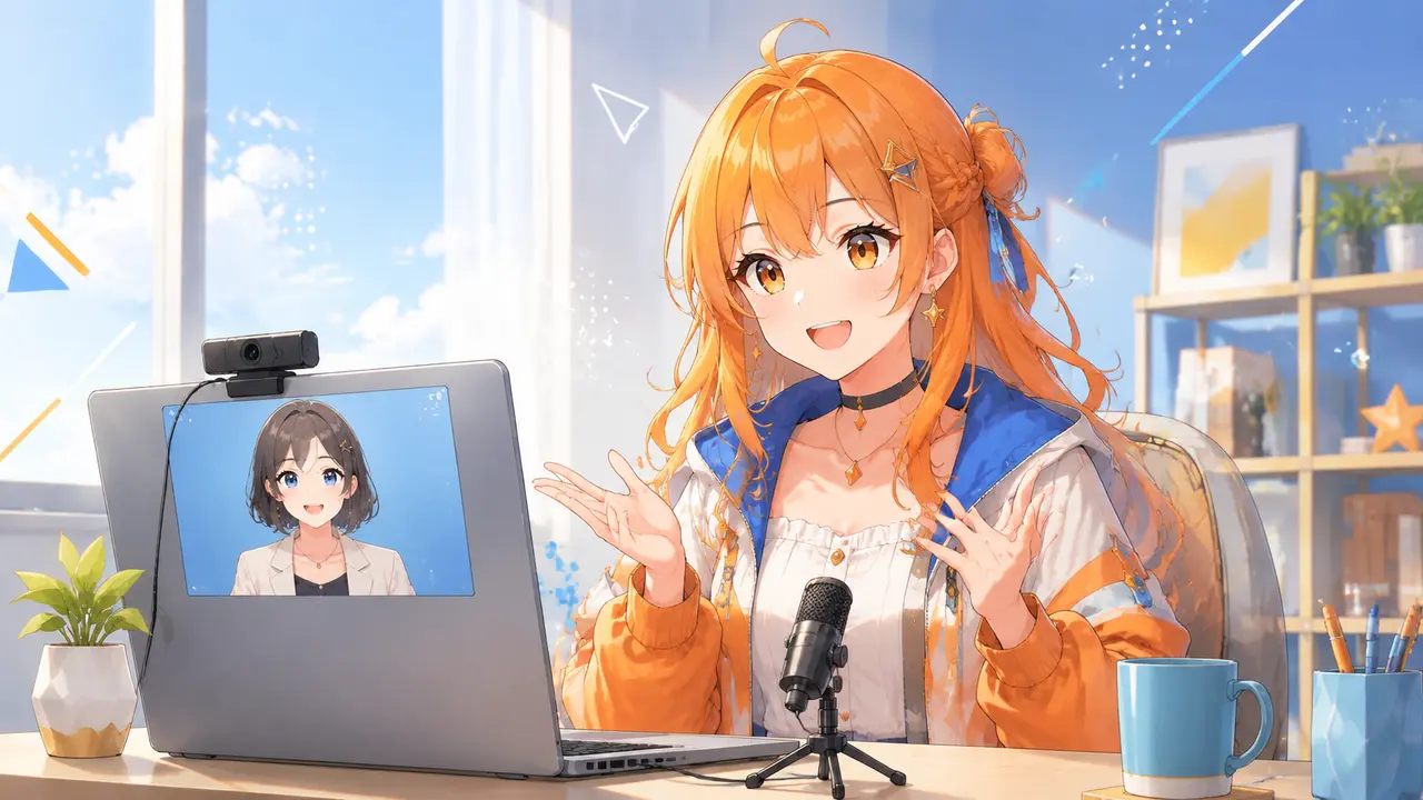 オンライン面談で落ち着いて話すVTuber応募者