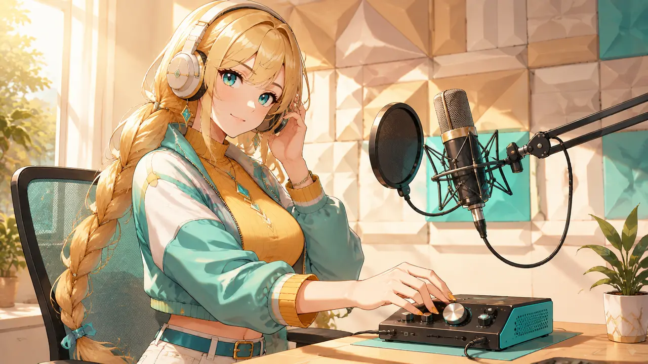 音声機器を確認するVTuberとサウンドエンジニア