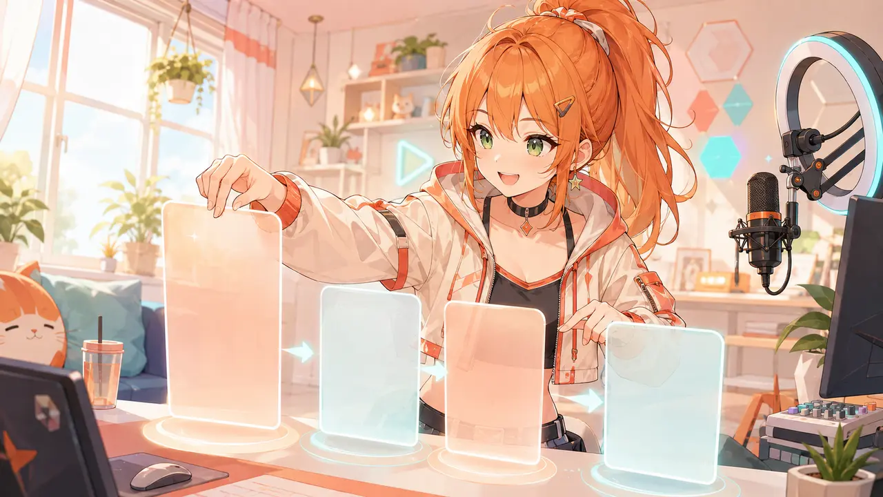 色分けした準備ステップを順番に整理するVTuber