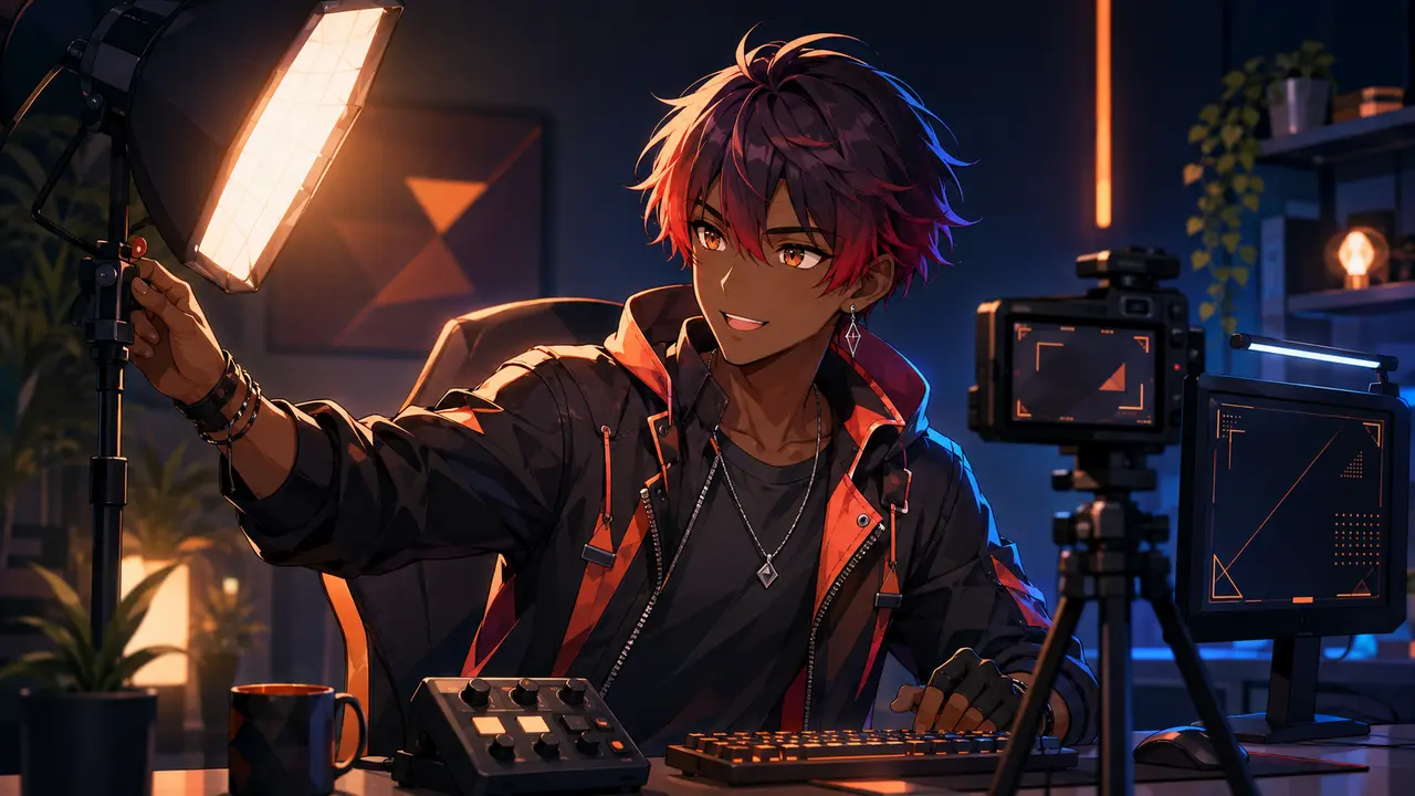 照明とカメラ映りを本番前に確かめるVTuber