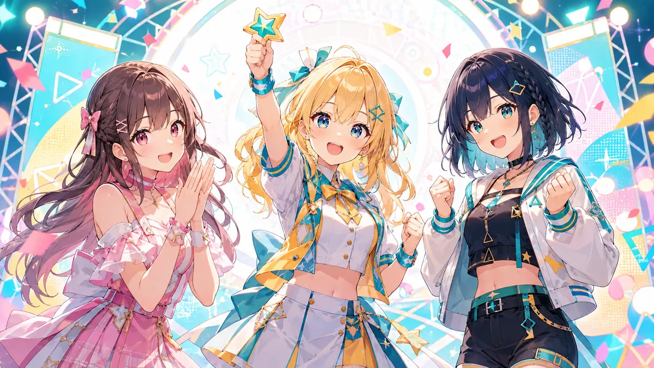アプリ内イベントを一緒に楽しむ三人のアバター